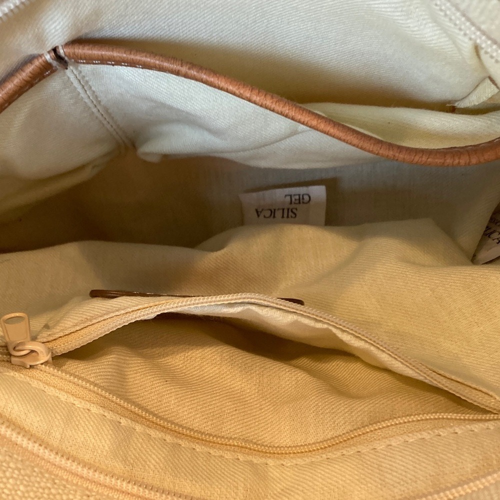 Fossil Womens Canvas Woven Leather Trim Shoulder Bag Brown Cream Classic - Picture 7 of 12